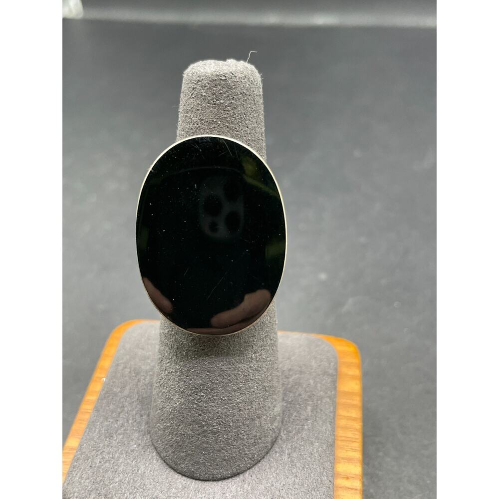 VTG ATI Large Black Onyx Gemstone 925 Sterling Silver Statement Ring Size 7.25